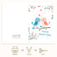 Load image into Gallery viewer, Happy anniversary printable card with cute birds and hearts
