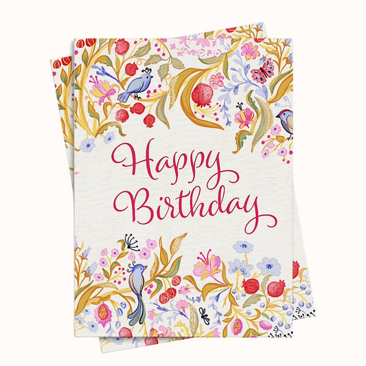 Birds Botanical Birthday Printable Greeting Card