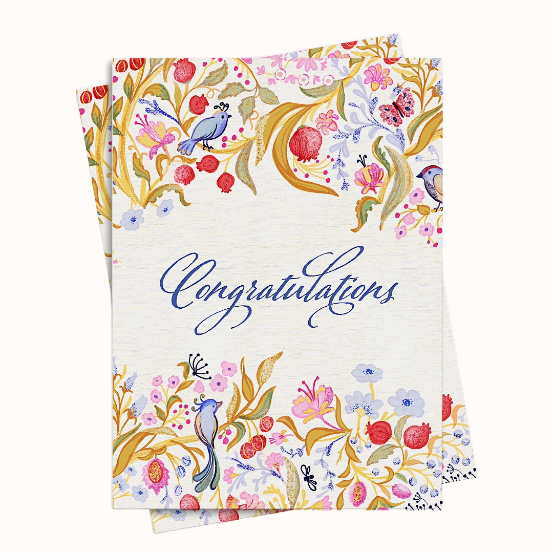 Greeting card with floral design and 'Congratulations' text on a white background