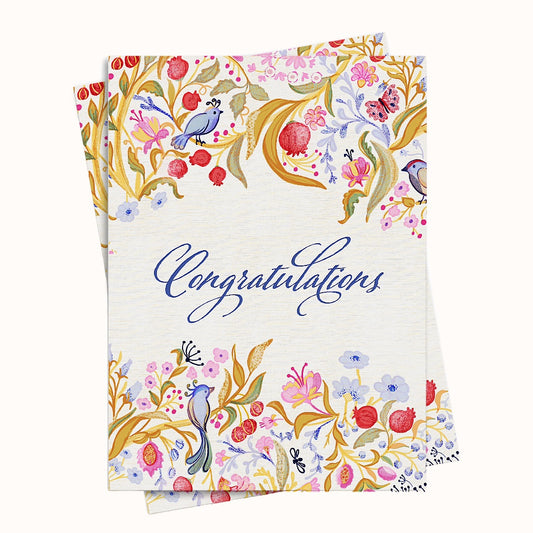 Greeting card with floral design and 'Congratulations' text on a white background
