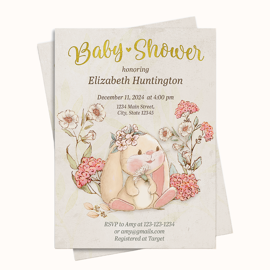 Vintage Bunny Baby Shower Invitation