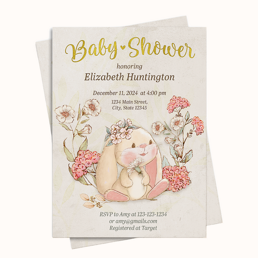 Vintage Bunny Baby Shower Invitation