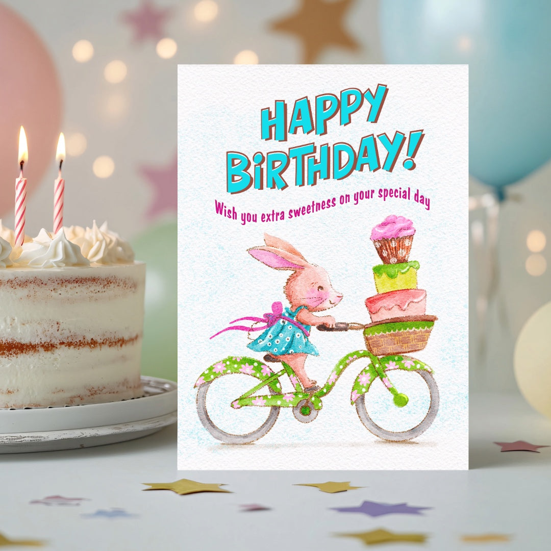 Bunny Birthday Cakes Printable Greeting Card