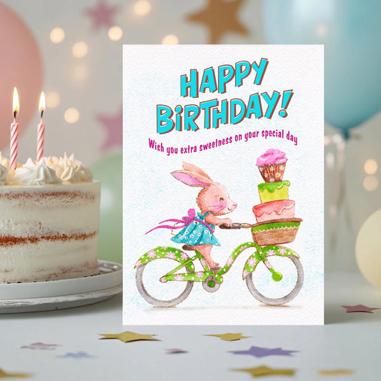 Bunny Birthday Cakes Printable Greeting Card