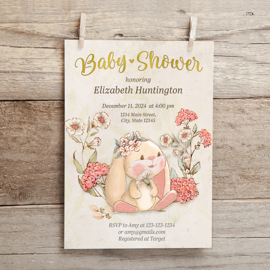 Vintage Bunny Baby Shower Invitation