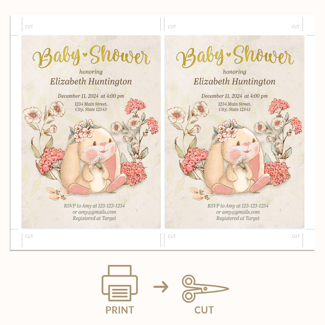 Vintage Bunny Baby Shower Invitation