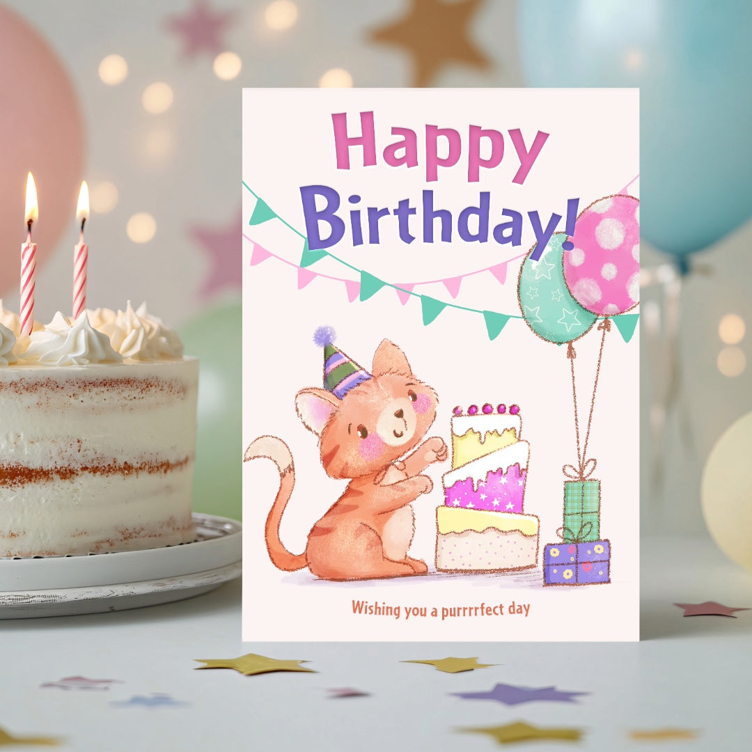 Cute Cat Birthday Greeting Printable Ecard