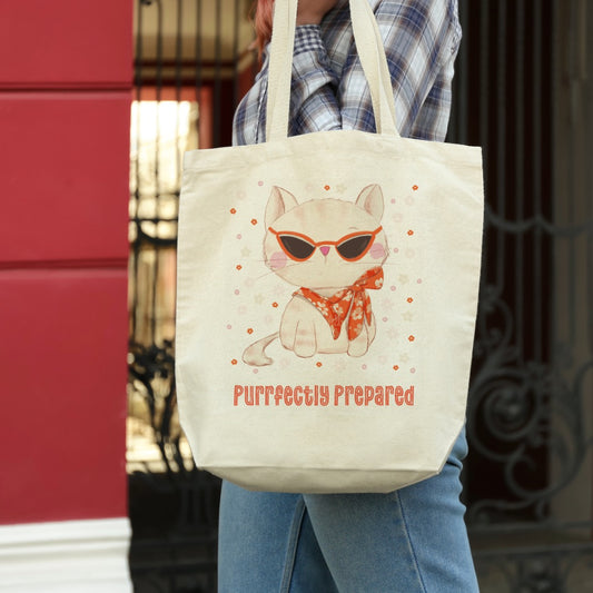 Purrfectly Prepared Cat Canvas Tote Bag