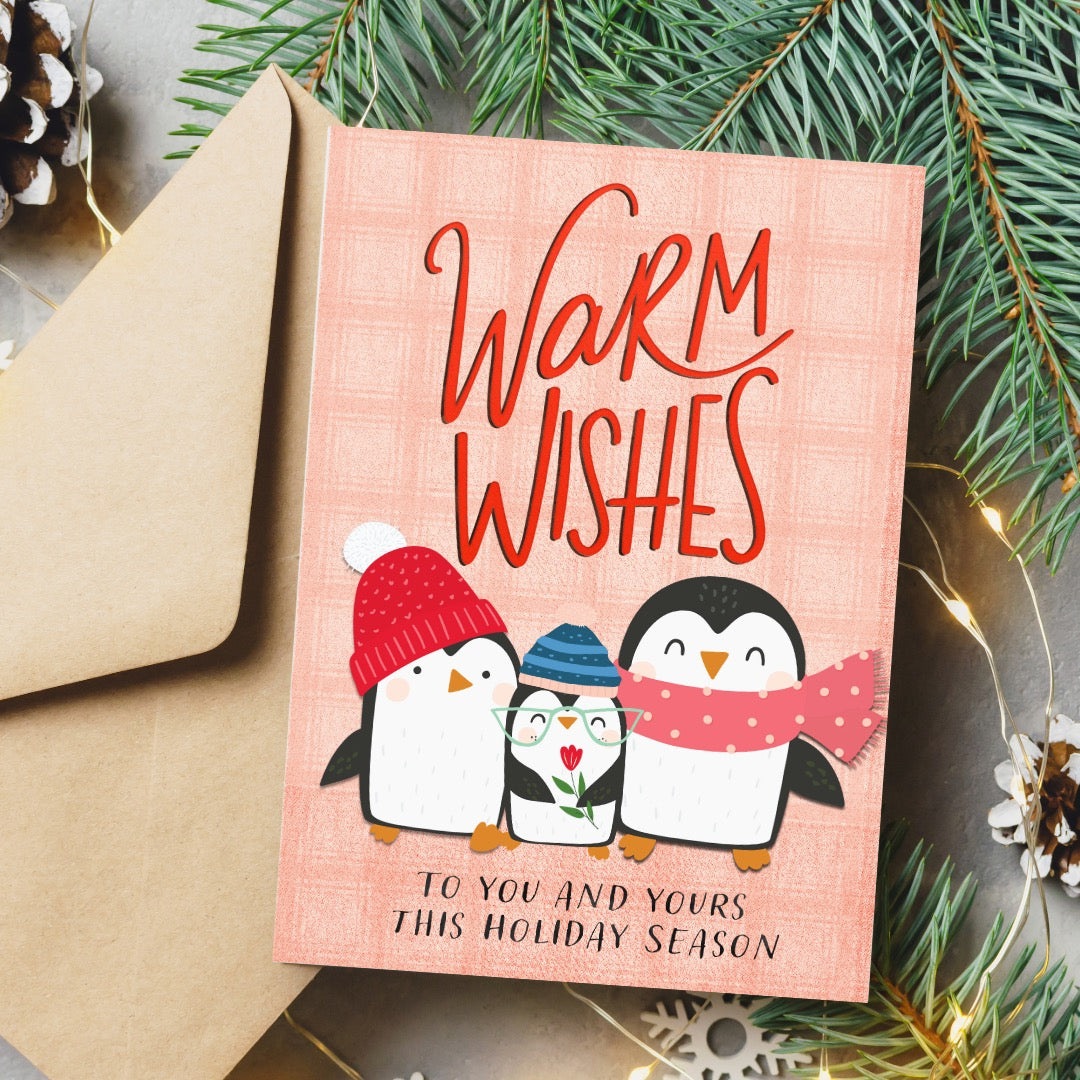 Cute Penguins Warm Wishes Holiday Card