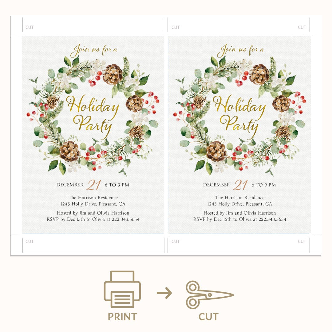 Christmas Wreath Holiday Party Invite