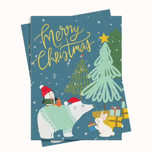 Merry Christmas Polar Bear and Friends Printable Greeting Card