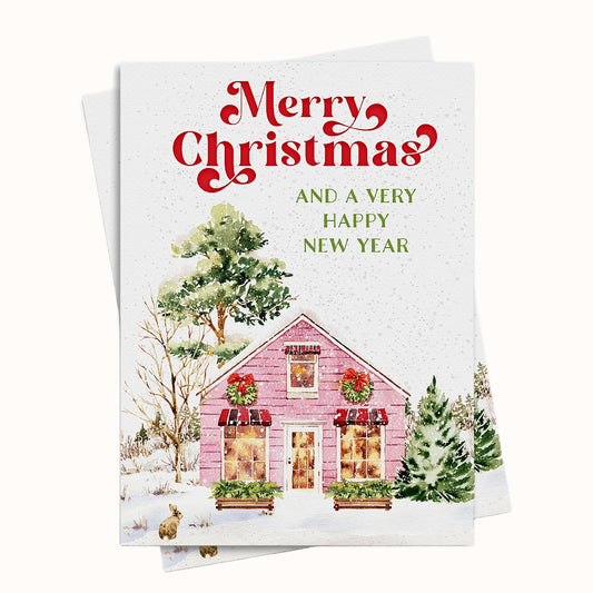 Christmas Pink House Printable Holiday Greeting