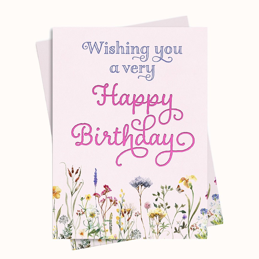Wildflower Border Birthday Greeting Printable Card – Vinky Doodles
