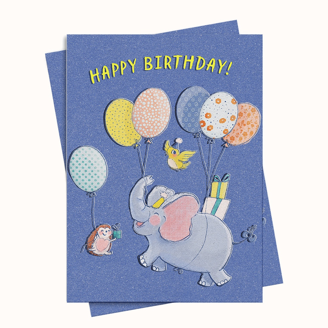 Cute Elephant Bird Hedgehog Birthday Card Printable