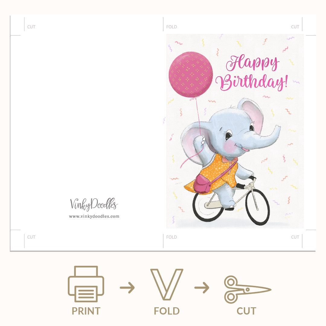 Cute Elephant on a bike Birthday Wishes