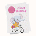 Load image into Gallery viewer, Cute Elephant on a bike Birthday Wishes
