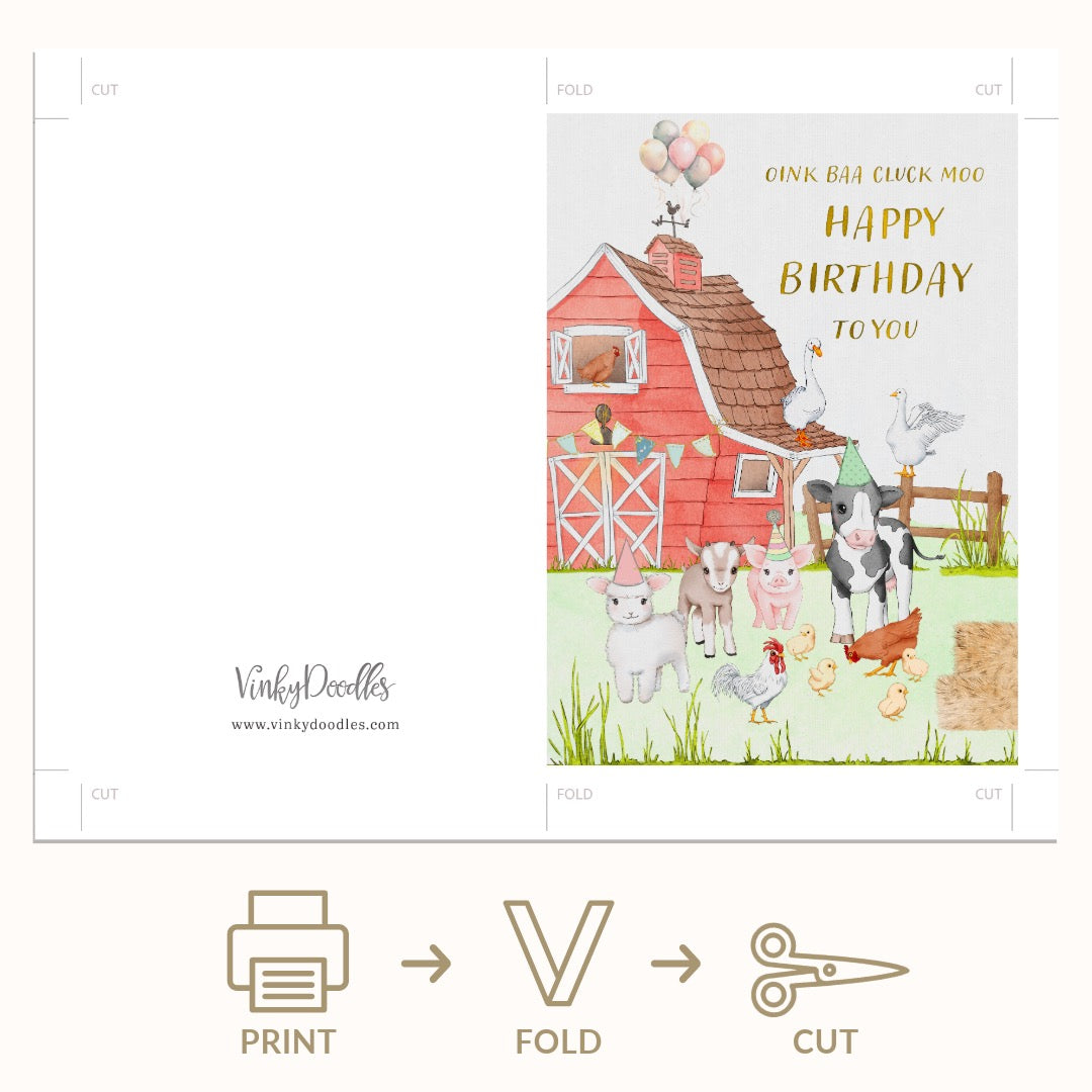 Farm Animals birthday greeting card