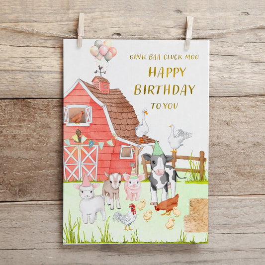 Farm Animals birthday greeting card