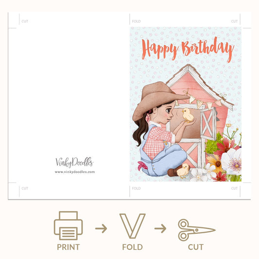 Farm Girl birthday greeting card