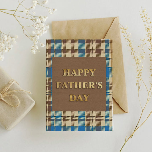Fathers day plaid gold greeting card printable