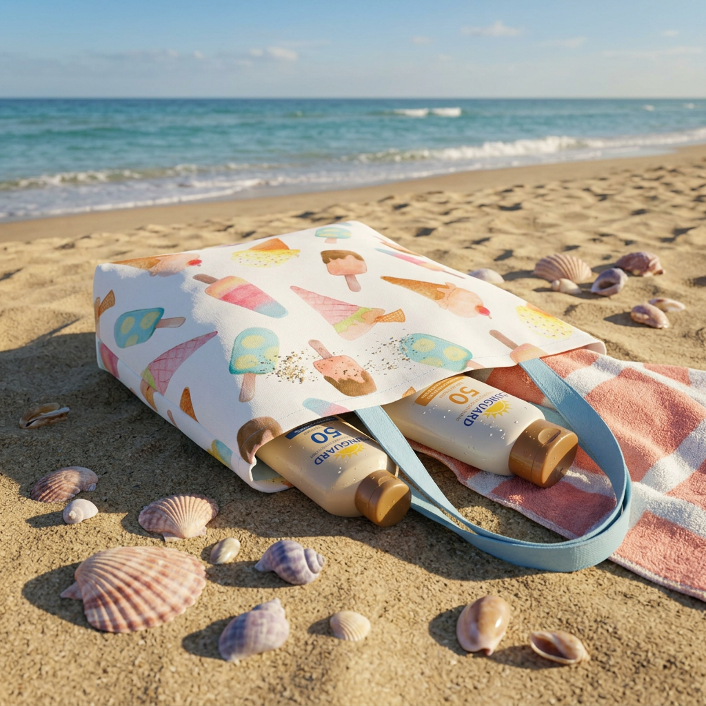 Ice Cream Pattern Tote Bag — Cute Pastel Summer Canvas Tote