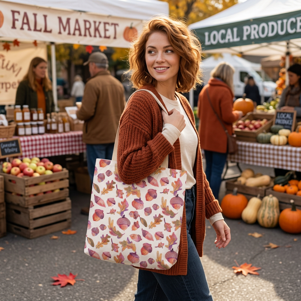 Rustic pastel acorns Autumn theme  tote