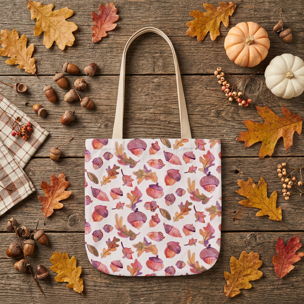 Rustic pastel acorns Autumn theme  tote
