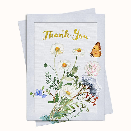 Greeting card with floral design and 'Thank You' text on a white background