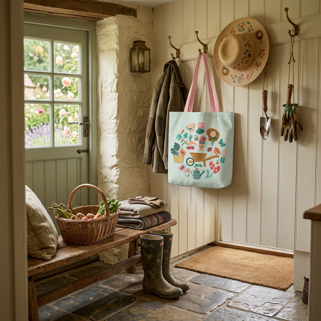 Storybook Gardening Tools Canvas Tote  with Pink Straps