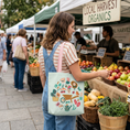 Load image into Gallery viewer, Storybook Gardening Tools Canvas Tote  with Pink Straps
