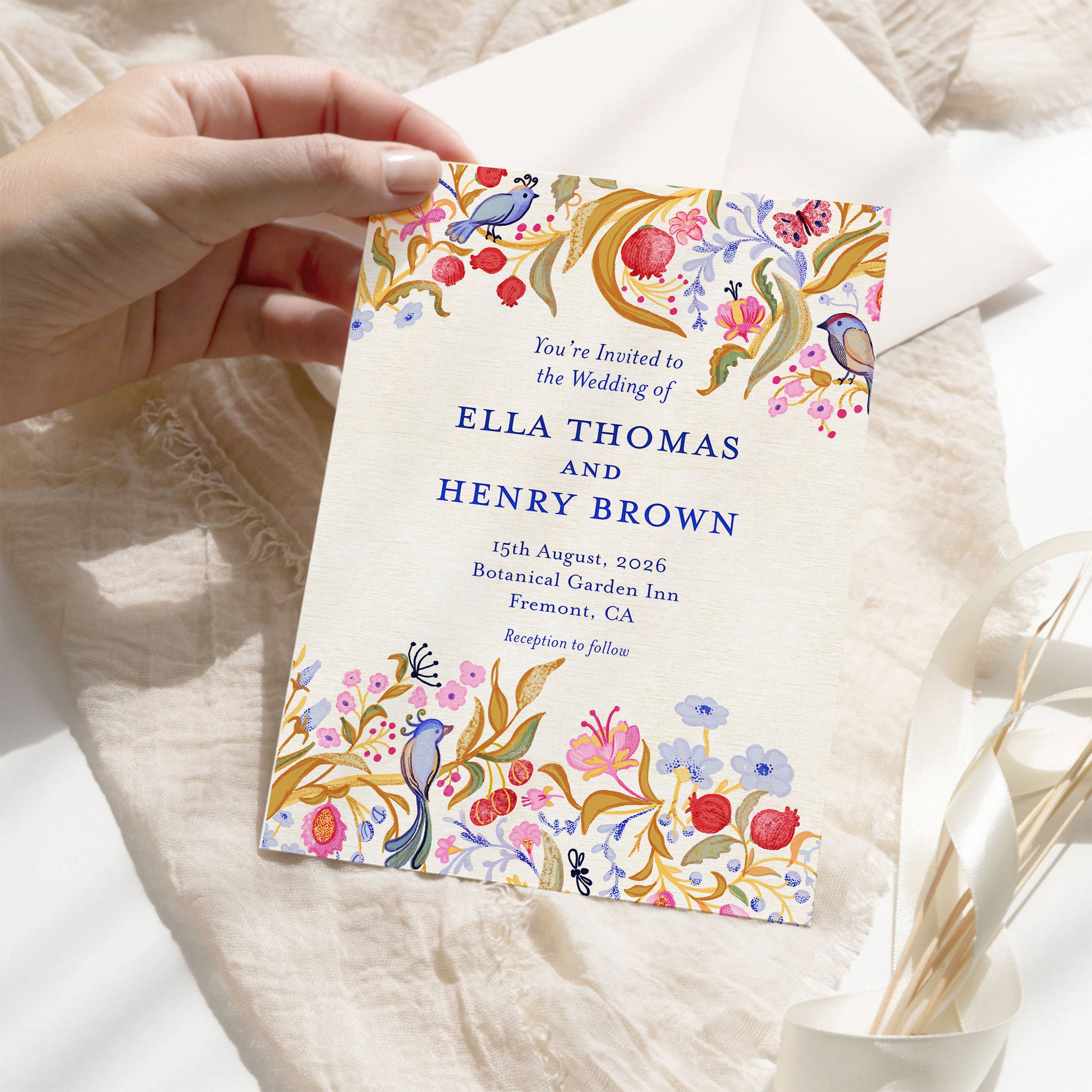 Birds and Botanicals Vibrant Wedding Printable and Animated Invitation