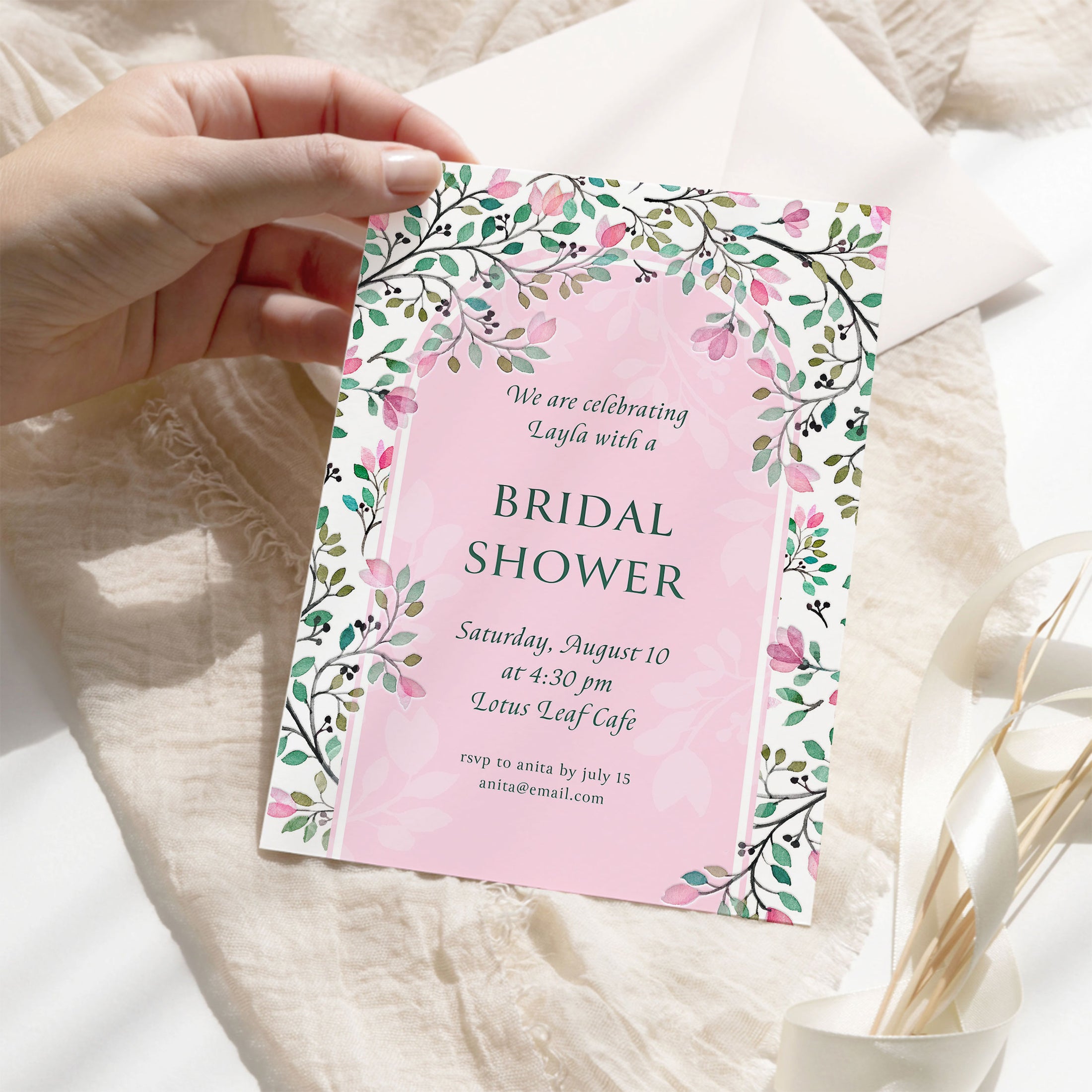 Pink and Green Floral Bridal Shower Invitation