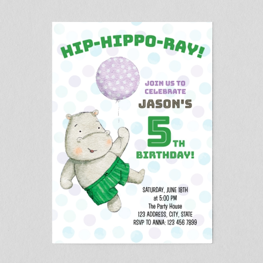 Hip Hippo-ray Birthday Invitation