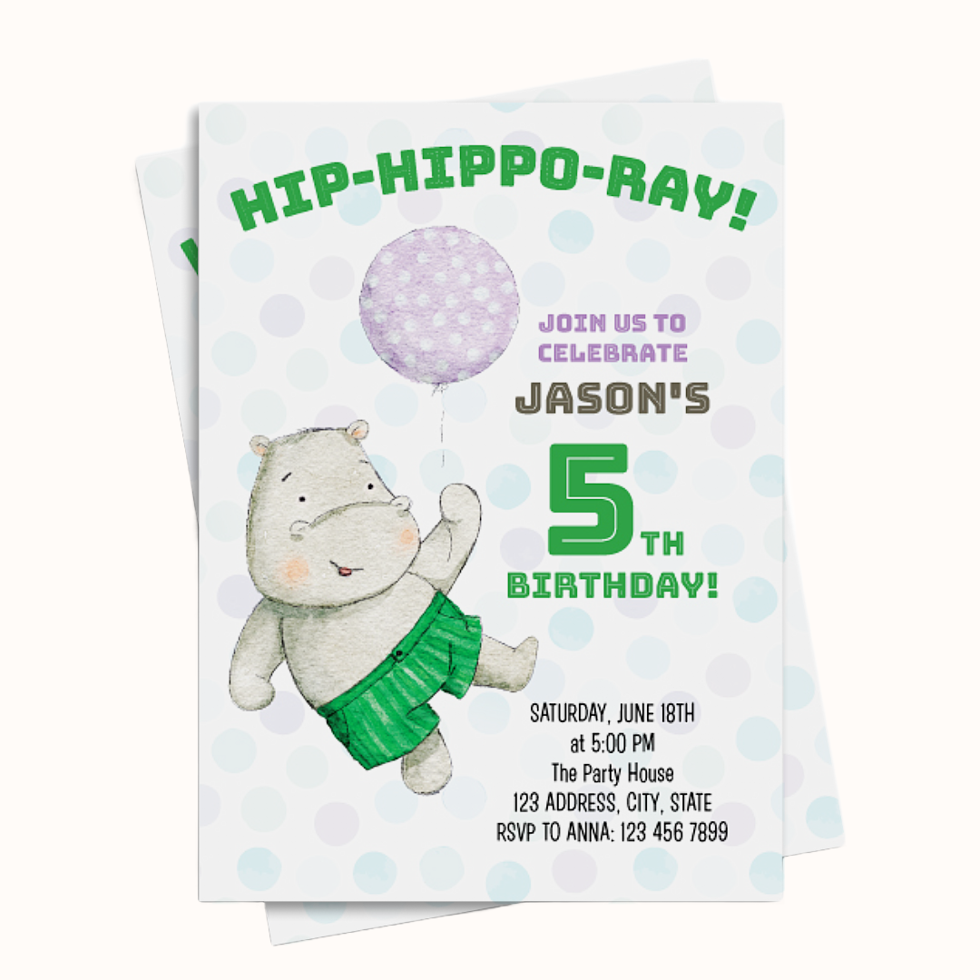 Hip Hippo-ray Birthday Invitation