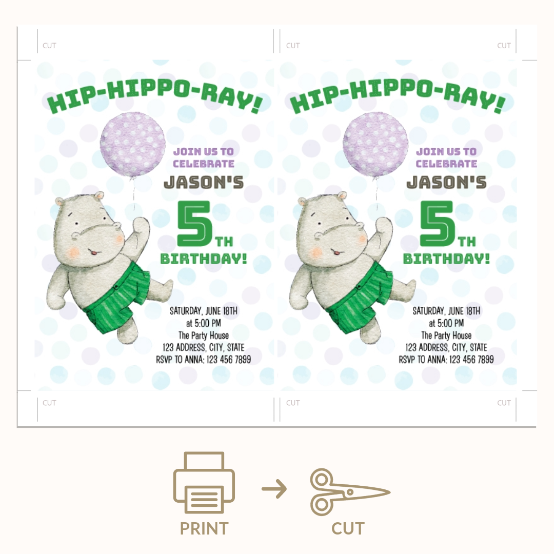 Hip Hippo-ray Birthday Invitation