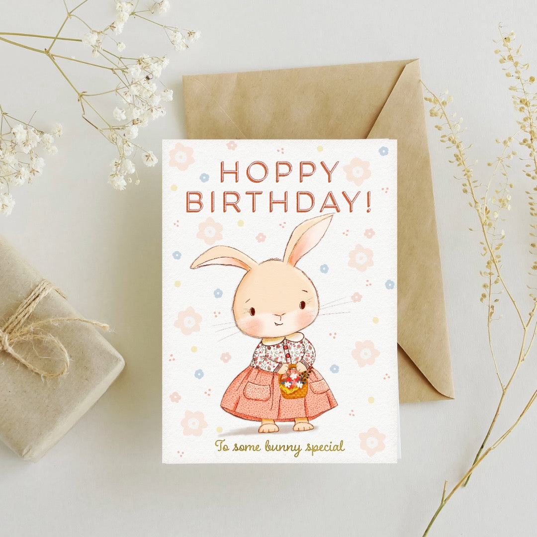 Hoppy Birthday Vintage Bunny Greeting Card