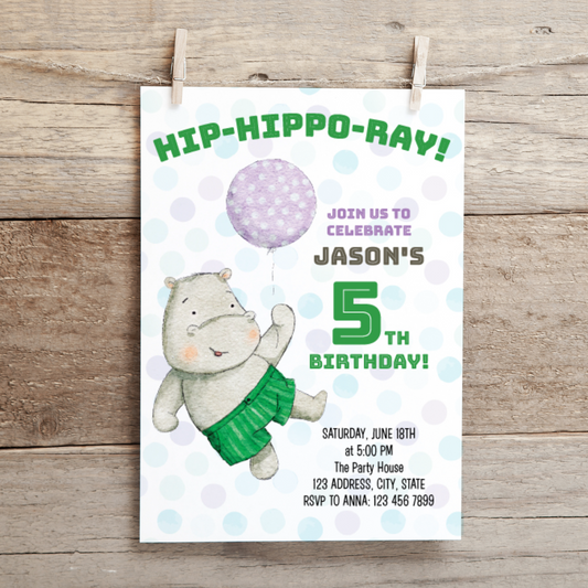 Hip Hippo-ray Birthday Invitation