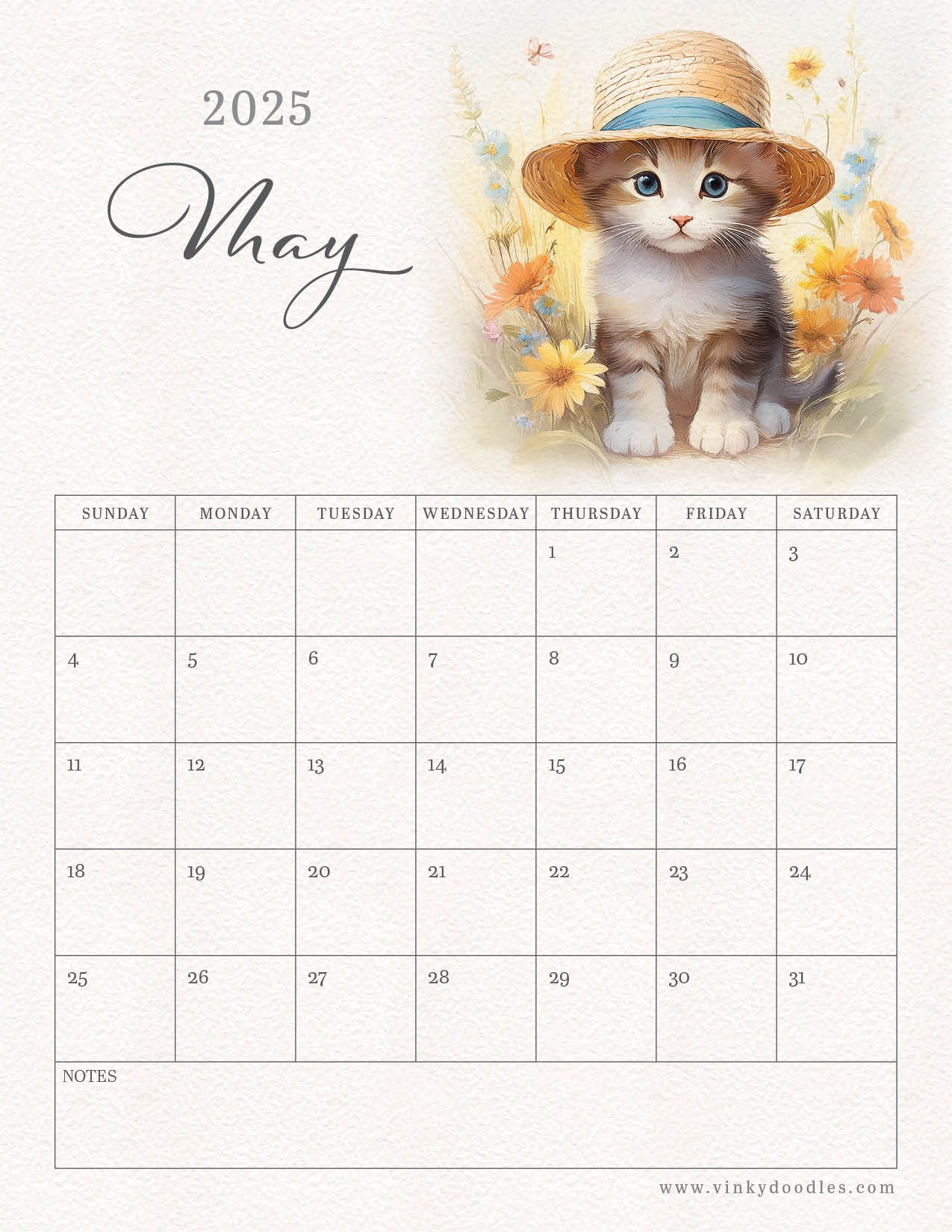 FREE Monthly Calendar - May 2025