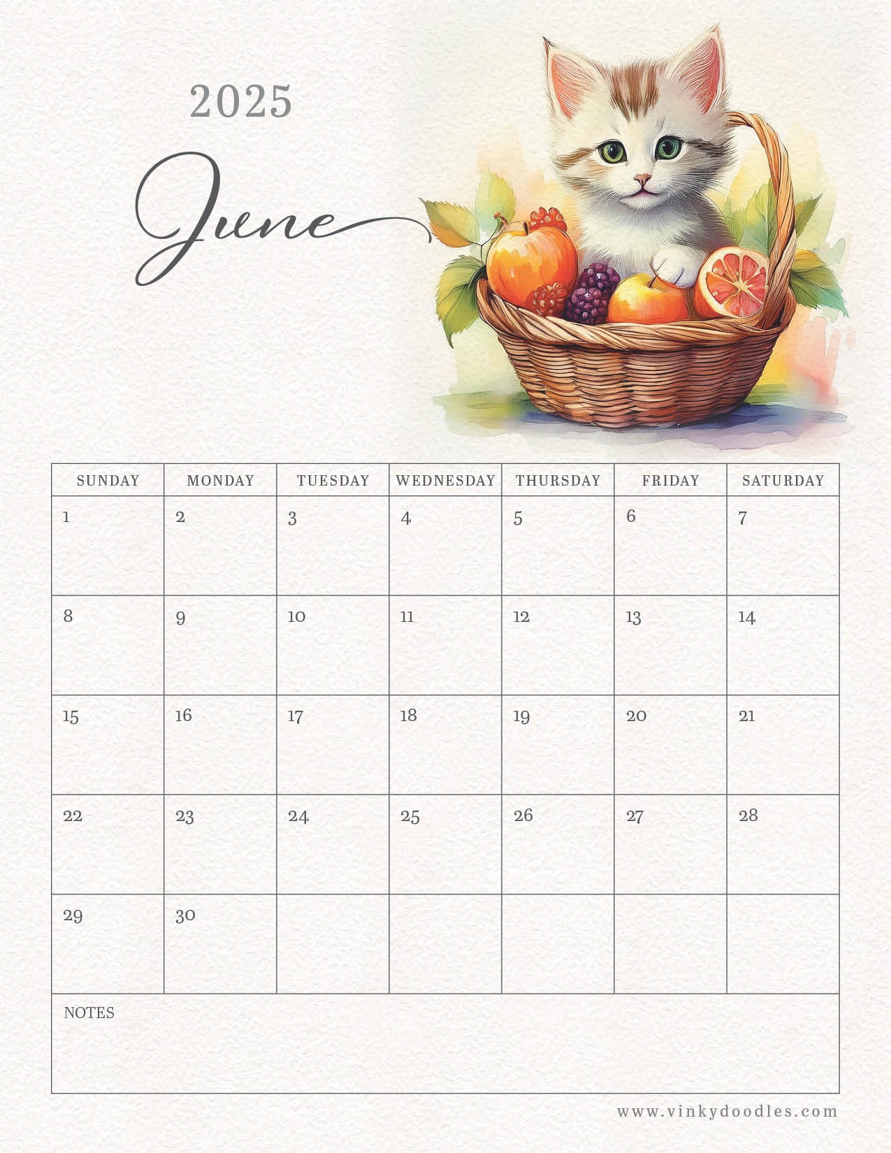 Free kitten monthly calender - JUNE 2025