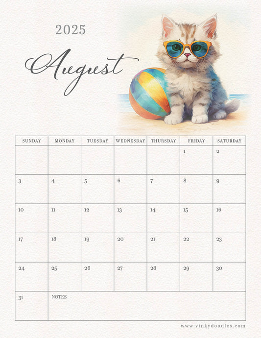 Free kitten monthly calender - August 2025