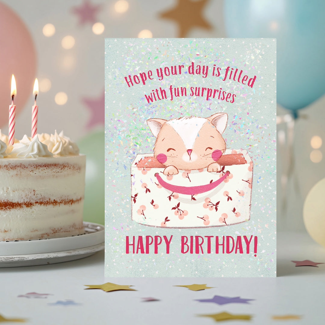 Kitten Surprise Birthday Greeting Printable Card
