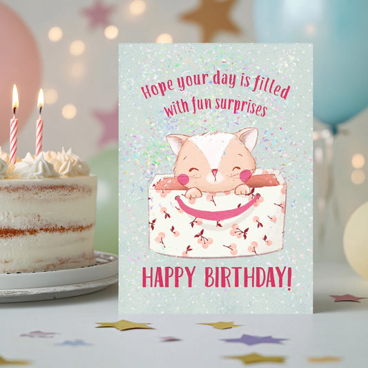 Kitten Surprise Birthday Greeting Printable Card