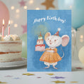 Load image into Gallery viewer, Little Mouse with Cake Vintage Printable Greeting and Ecard
