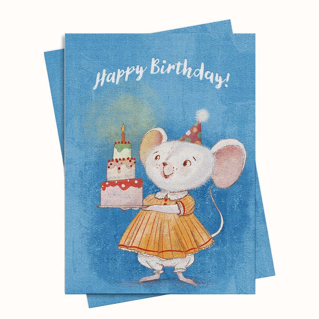 Little Mouse with Cake Vintage Printable Greeting and Ecard