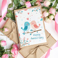 Load image into Gallery viewer, Happy anniversary printable card with cute birds and hearts
