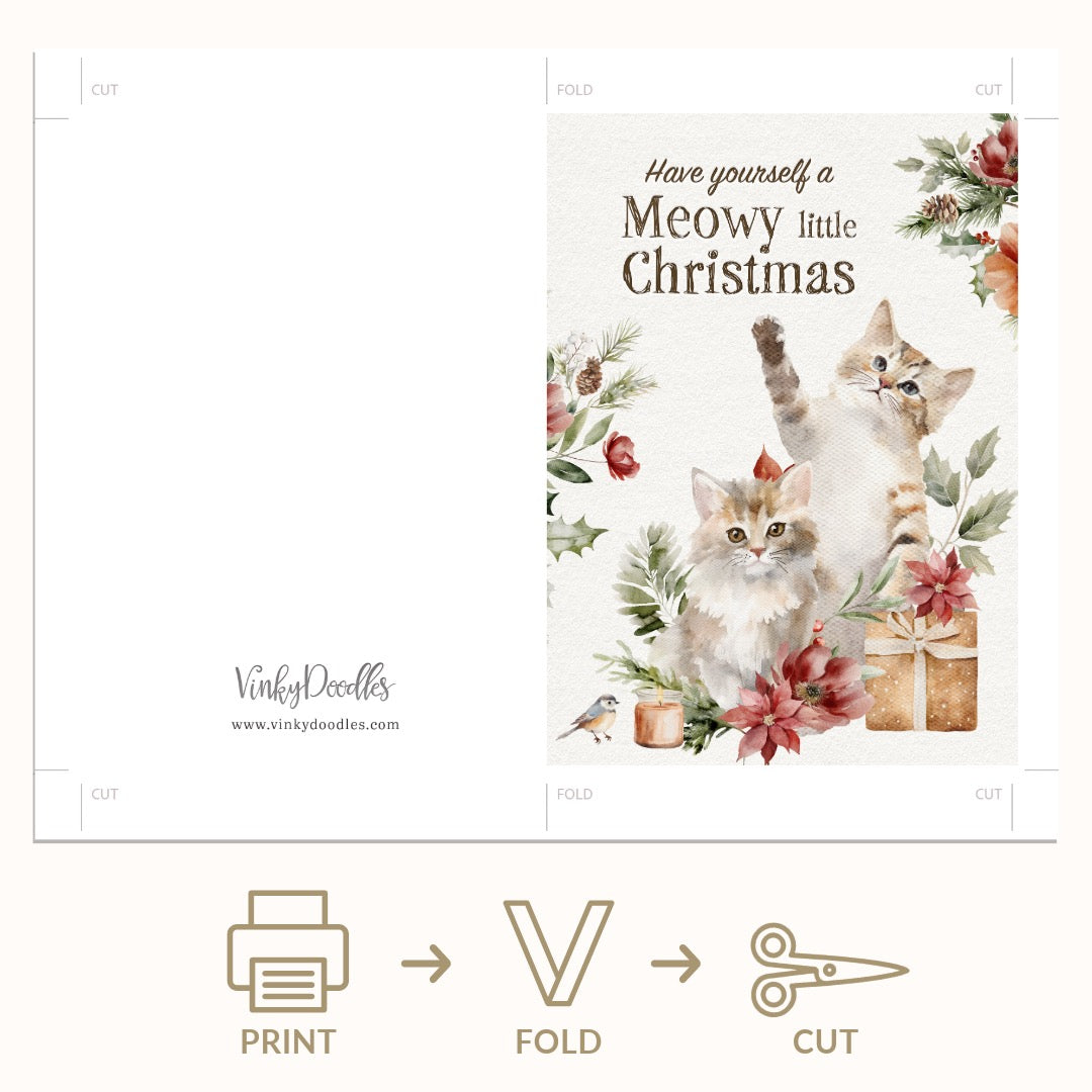 Meowy Christmas Watercolor Holiday Greeting