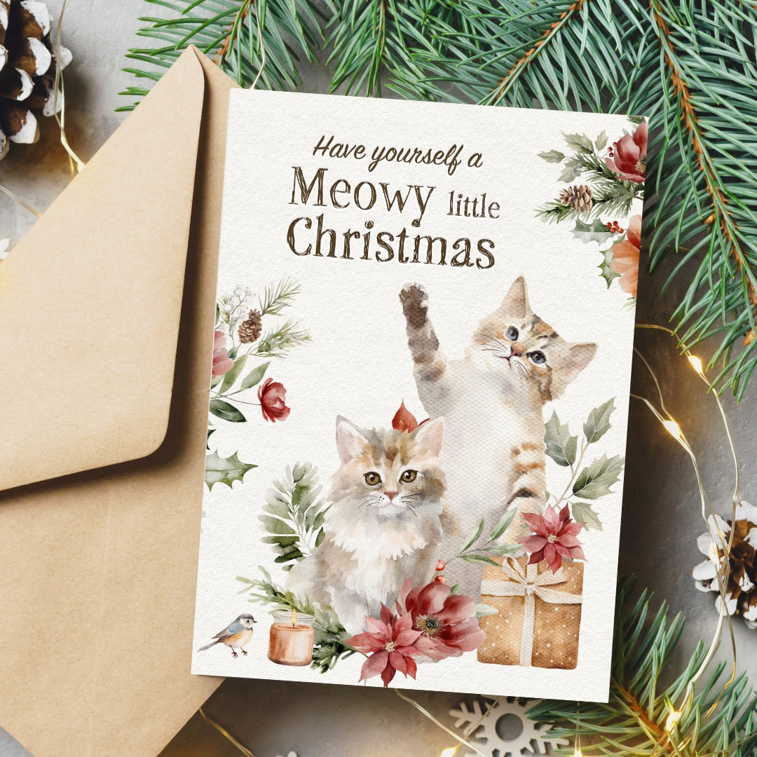 Meowy Christmas Watercolor Holiday Greeting