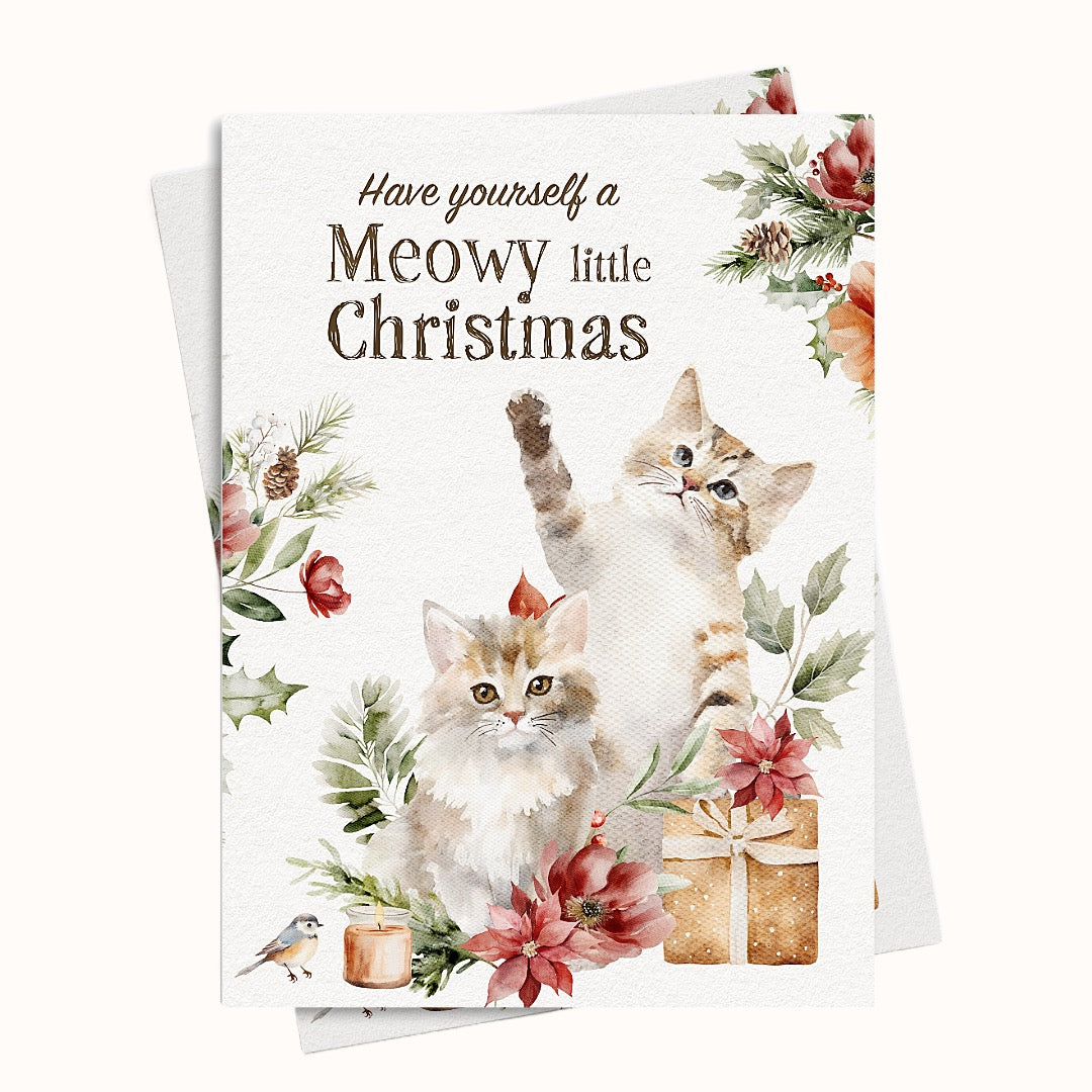 Meowy Christmas Watercolor Holiday Greeting