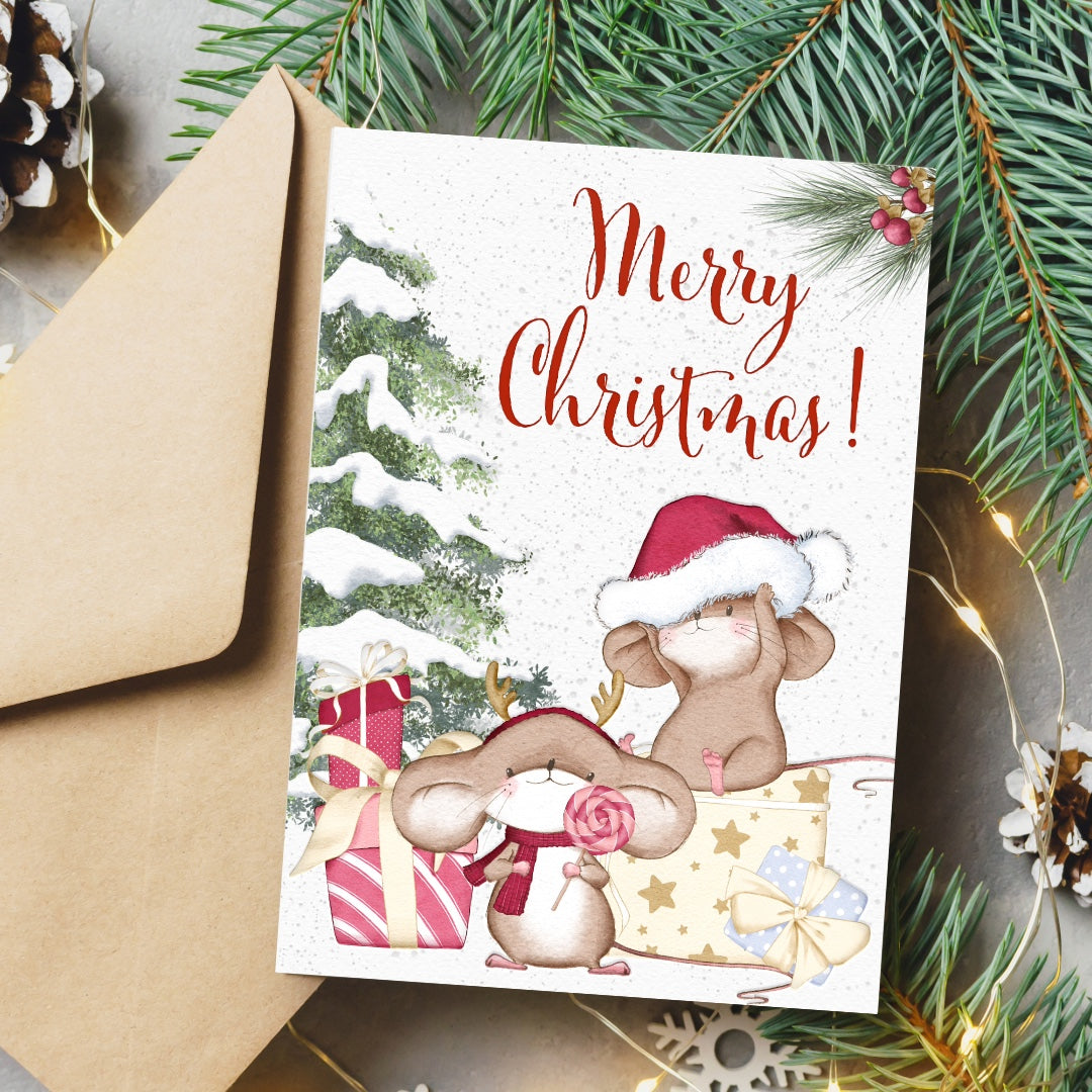 Cute Mice Christmas Printable Holiday Greeting