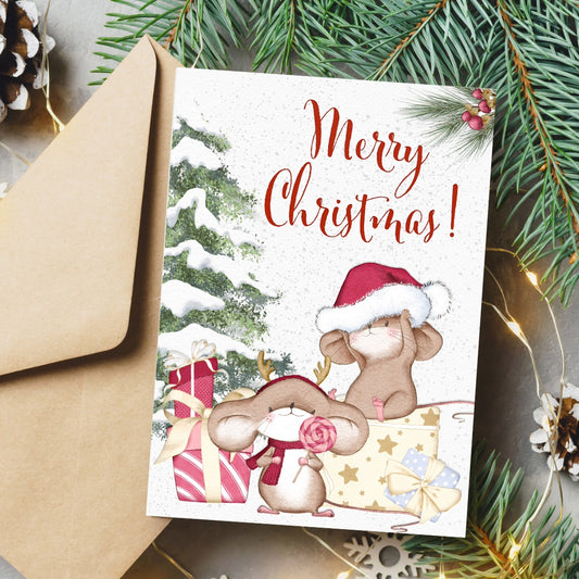 Cute Mice Christmas Printable Holiday Greeting